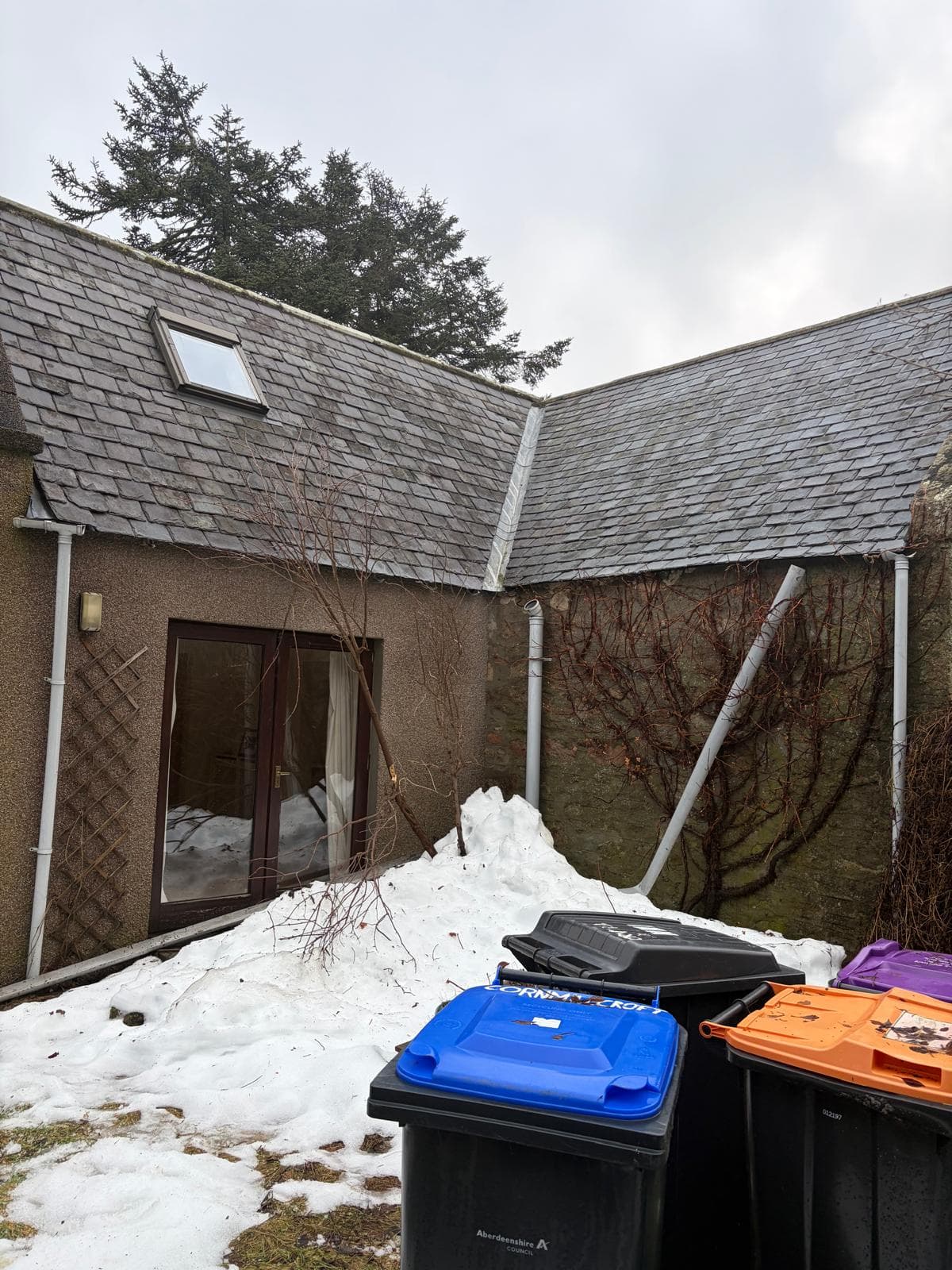 Lead valley joining two slate roof slopes
